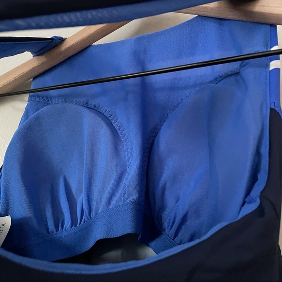 Athleta Caspian Blue Color Block Striped Racerback Swim Dress - Picture 5 of 8